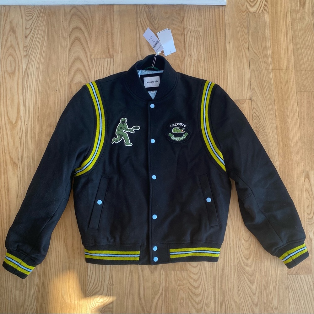 Lacoste Varsity Letterman Wool Bomber Jacket Patch Teddy Retro Vintage Prep